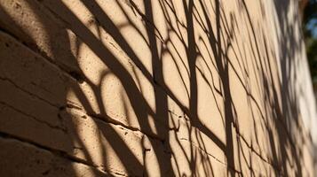 Abstract tree branches shadows on beige concrete wall texture. Copy space, poster mockup flat lay photo