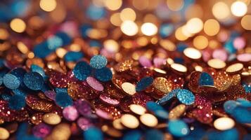 Festive twinkle glitters background, abstract sparkle backdrop. glittering sparks with glow effect photo
