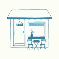 Blue Minimalist Cafe Exterior with Chairs vector