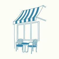 Blue Minimalist Cafe with Striped Awning vector