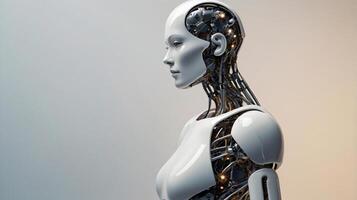 Humanoid AI robot, artificial intelligence and entertainment concept, copy space photo
