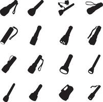 a set of different types of flashlight and other items vector