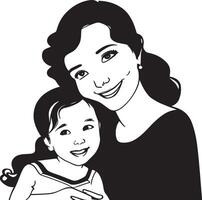 a black and white drawing of a mother and child vector