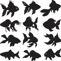 silhouettes of various fish on a white background vector
