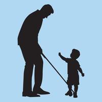 a silhouette of a man and a child with a cane vector