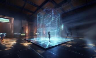 In a futuristic museum, holograms vividly depict the history of the country, showcasing its evolution and the profound changes it has undergone over time.Generated image photo