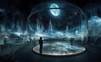 In a futuristic museum, holograms vividly depict the history of the country, showcasing its evolution and the profound changes it has undergone over time.Generated image photo