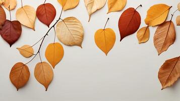 Branches of colorful autumn leaves isolated on a white background. Copy space photo