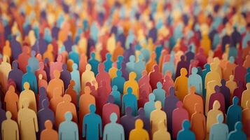 people crowd in paper cut style, symbolism of a equality and unity. diversity concept photo