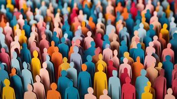 people crowd in paper cut style, symbolism of a equality and unity. diversity concept photo