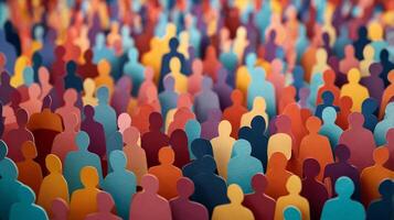 people crowd in paper cut style, symbolism of a equality and unity. diversity concept photo