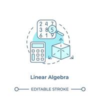 Linear algebra soft blue concept icon. Number matrix. Three dimensional cube model. Mathematical operations. Round shape line illustration. Abstract idea. Graphic design. Easy to use in article vector