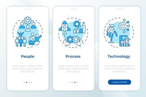 PPT framework blue onboarding mobile app screen. Assortment plan. Walkthrough 3 steps editable graphic instructions with linear concepts. UI, UX, GUI template vector