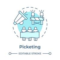 Picketing soft blue concept icon. Labor protest, workers strike. Working conditions. Round shape line illustration. Abstract idea. Graphic design. Easy to use in infographic, presentation vector