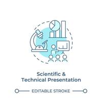 Scientific and technical presentation soft blue concept icon. Educational lecture. Scientific discovery. Round shape line illustration. Abstract idea. Graphic design. Easy to use in article vector