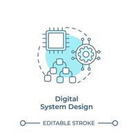 Digital system design soft blue concept icon. Computer engineering and development. System components. Round shape line illustration. Abstract idea. Graphic design. Easy to use in article vector