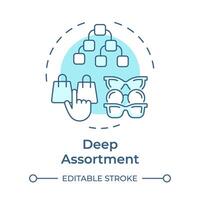 Deep assortment soft blue concept icon. Assortment planning model. Different options of one product. Round shape line illustration. Abstract idea. Graphic design. Easy to use in article vector