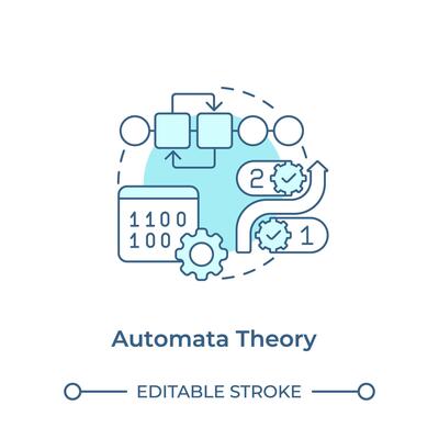 Automata theory soft blue concept icon. Binary numbers. Algorithm. Theoretical computer science. Round shape line illustration. Abstract idea. Graphic design. Easy to use in article