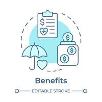 Benefits soft blue concept icon. Payment practice, salary. Insurance umbrella, healthcare. Round shape line illustration. Abstract idea. Graphic design. Easy to use in infographic, presentation vector