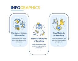 Bargaining subjects types rectangle infographic template. Data visualization with 3 steps. Editable timeline info chart. Workflow layout with line icons vector