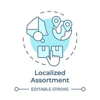 Localized assortment soft blue concept icon. Regional products. Local produce. Merchandise planning. Round shape line illustration. Abstract idea. Graphic design. Easy to use in article vector