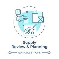 Supply review and planning soft blue concept icon. Inventory management. Business strategy. Cycle of sop process. Round shape line illustration. Abstract idea. Graphic design. Easy to use article vector