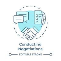 Conducting negotiations soft blue concept icon. Labor laws, workplace rules. Employment policies. Round shape line illustration. Abstract idea. Graphic design. Easy to use in infographic, presentation vector