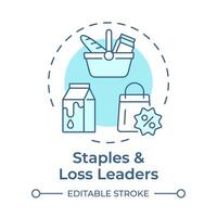 Staples and loss leaders soft blue concept icon. Retail strategy. Tips to optimize product assortment. Round shape line illustration. Abstract idea. Graphic design. Easy to use in blog post vector
