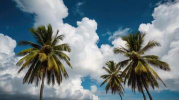 palm trees against a blue sky with clouds photo