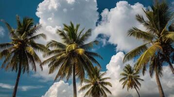 palm trees against a blue sky with clouds photo