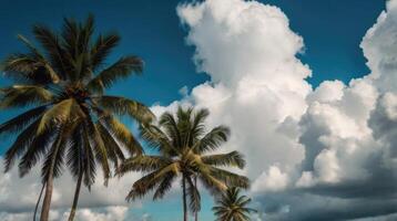 palm trees against a blue sky with clouds photo