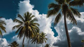palm trees against a blue sky with clouds photo