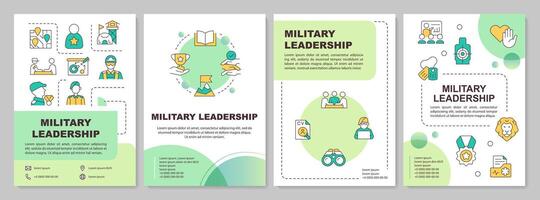 Military leadership benefits green circle brochure template. Leaflet design with linear icons. Editable 4 layouts for presentation, annual reports vector