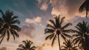 palm trees on the beach at sunset photo