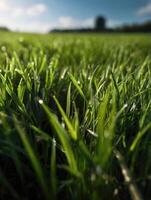 a close up of grass in the sun photo