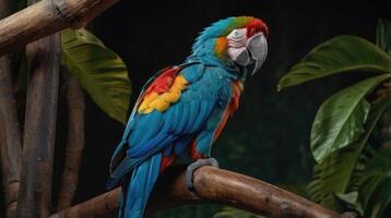 Macaw parrots are sitting on a branch photo