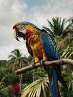 Macaw parrots are sitting on a branch photo
