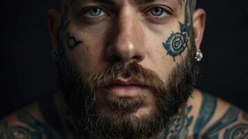a man with tattoos and a beard photo