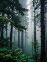 a forest with tall trees and ferns photo