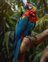 Macaw parrots are sitting on a branch photo