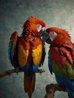 Macaw parrots are sitting on a branch photo