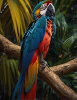 Macaw parrots are sitting on a branch photo
