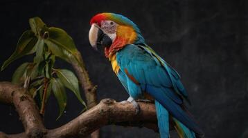 Macaw parrots are sitting on a branch photo