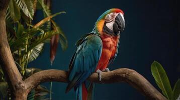 Macaw parrots are sitting on a branch photo