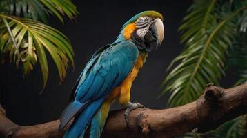 Macaw parrots are sitting on a branch photo