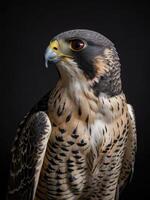 a close up of a peregrine falcon on a black background photo
