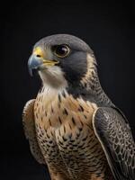 a close up of a peregrine falcon on a black background photo