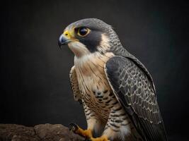 a close up of a peregrine falcon on a black background photo
