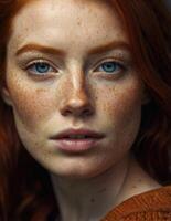 a close up of a woman with freckles photo
