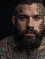 a man with tattoos and a beard photo